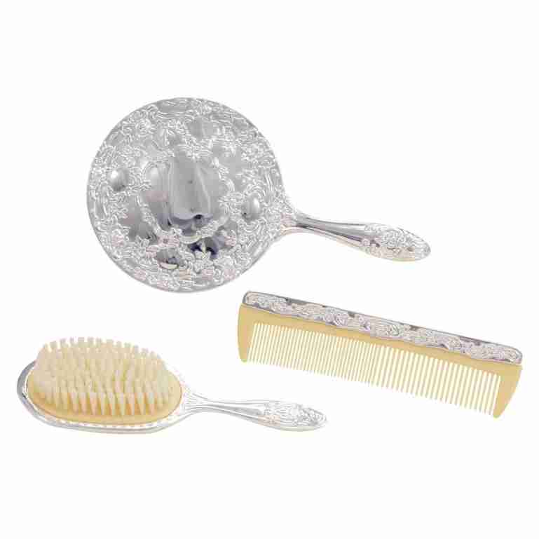 SILVER PLATED BRUSH, COMB & MIRROR SET